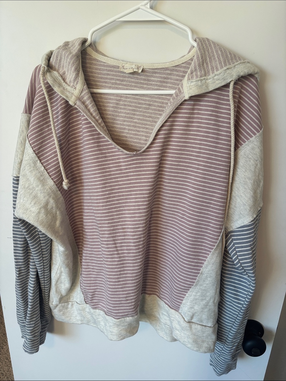 Striped V-Neck Terry Sweatshirt
